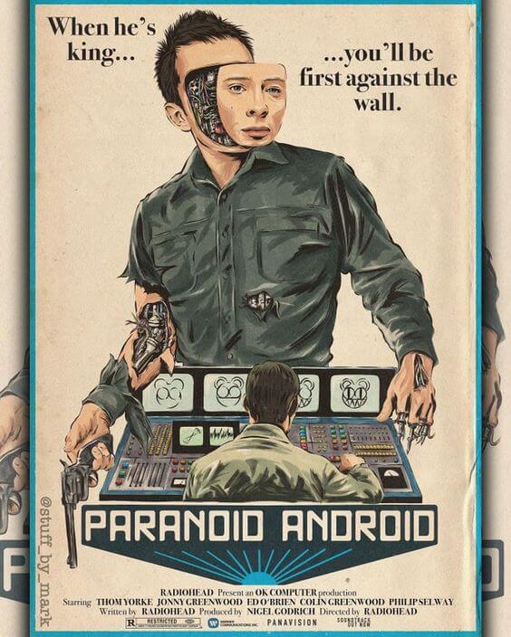 dibujo de thom con frase de paranoid android